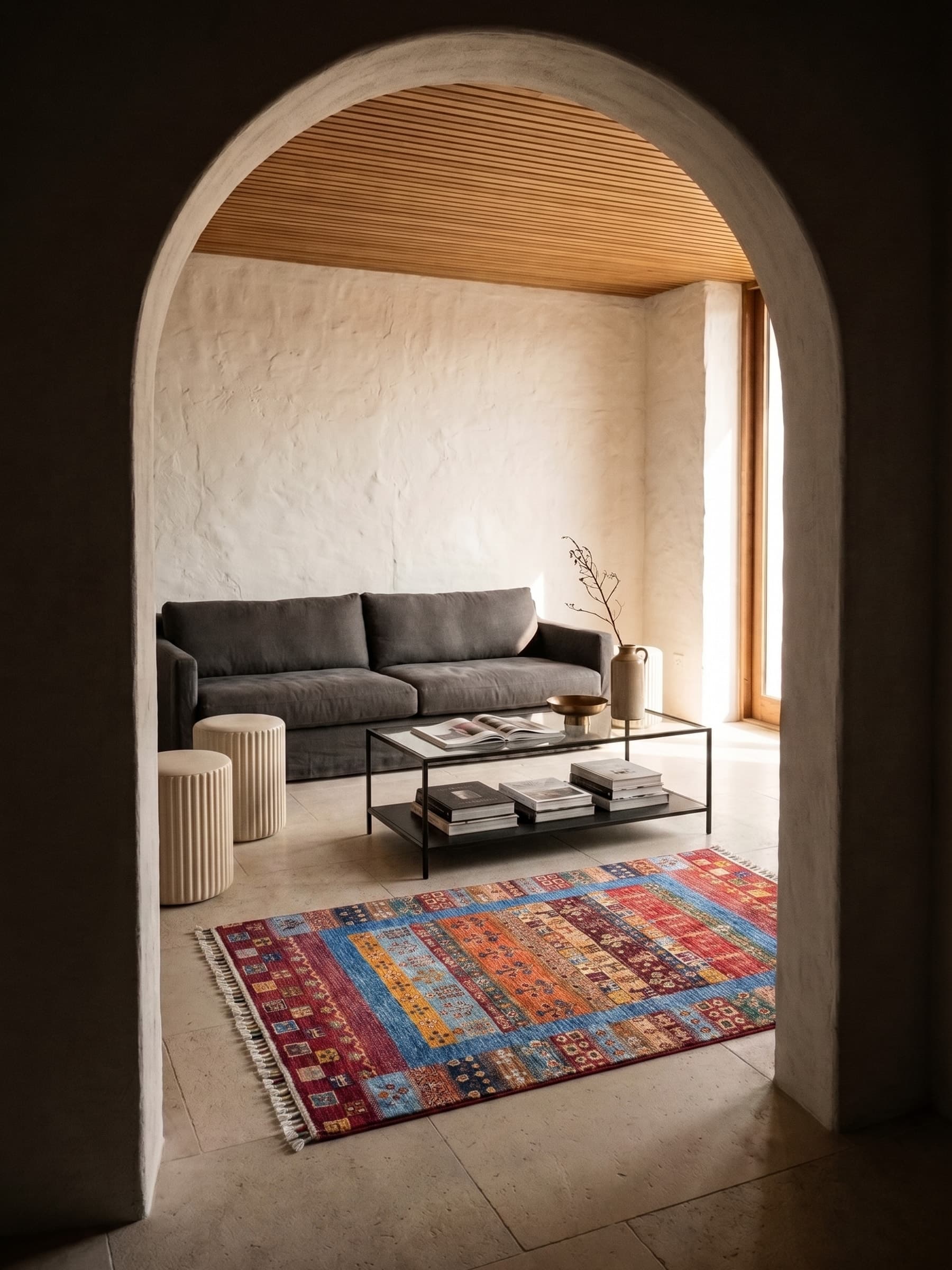 Red Gabbeh Hand-Knotted Wool Rug