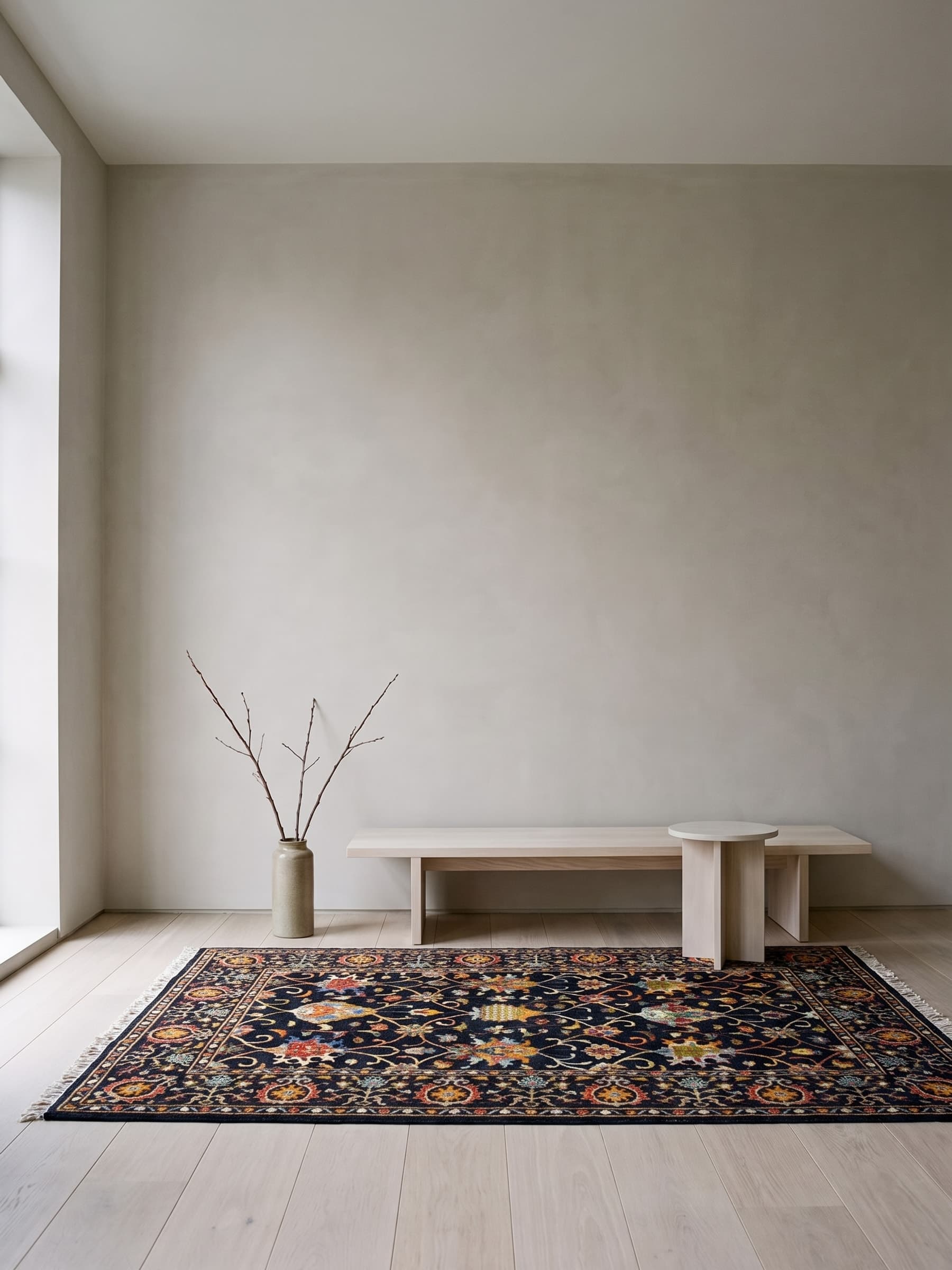 Navy Ottoman Hand-Knotted Wool Rug