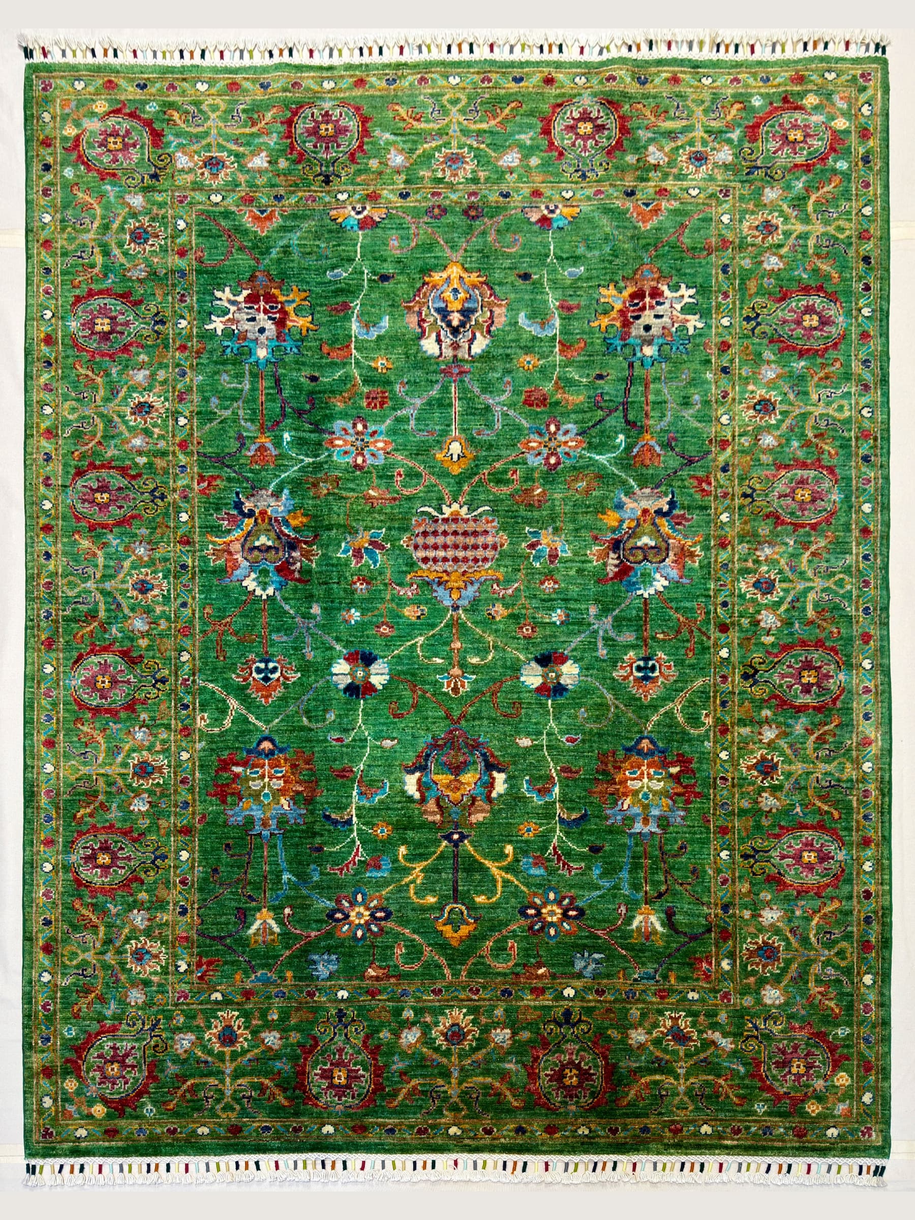 Green Ottoman Hand-Knotted Wool Rug